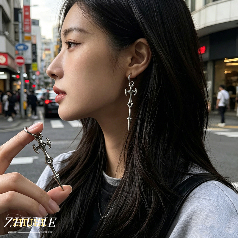 Women'S Fashion Edgy - Edgy Cross Sword Hoop Earrings Copper
