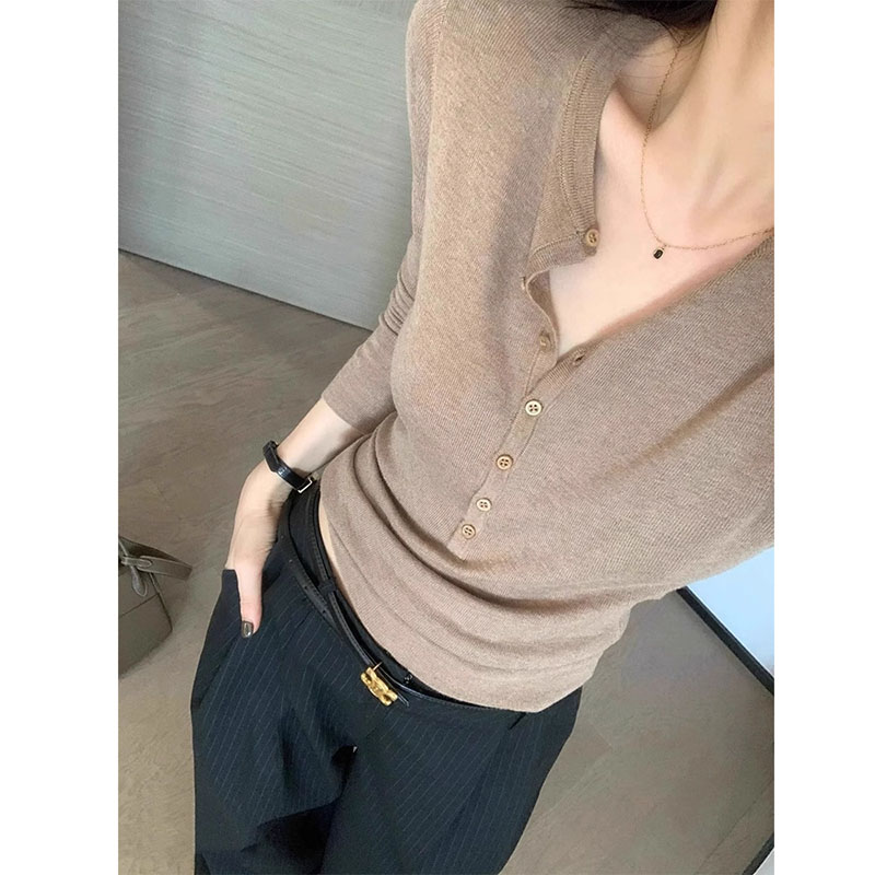 Women Top Fashion - Women Long Sleeved Top V-neck Button