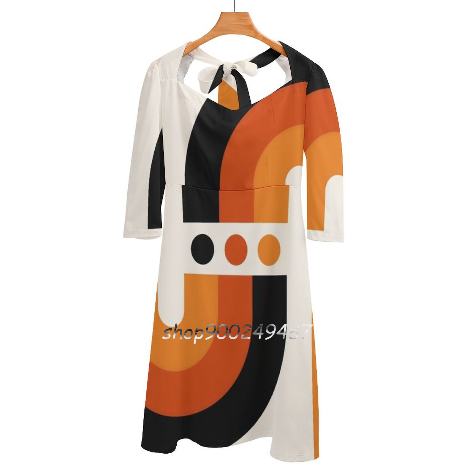 Women'S Fashion Of The 60S - Sunset Rainbow Flare Dress Square Neck
