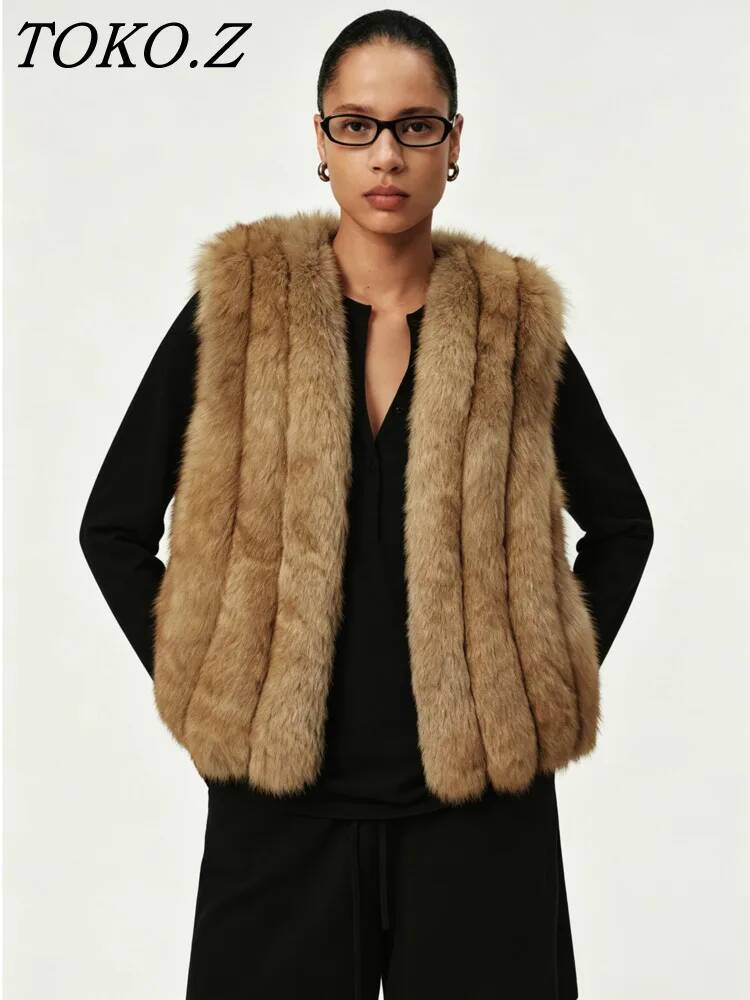 Women'S Fashion Gilet - TOKO Women Vertical Striped Faux Fox