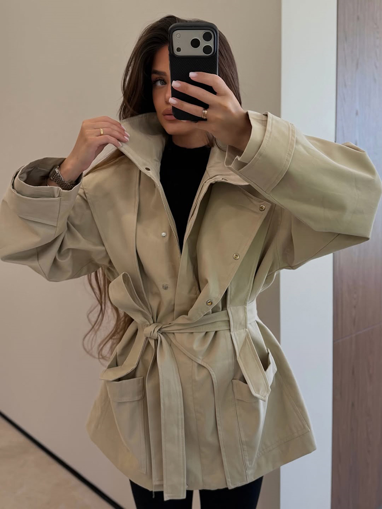 Women'S Fashion Utility Belt - Women Short Trench Coat Belted Stand