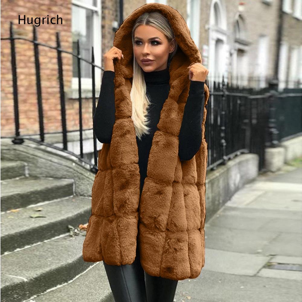 Women Brown Faux Fur Hooded Ve - огляд і ціна Women'S Fashion Gilet