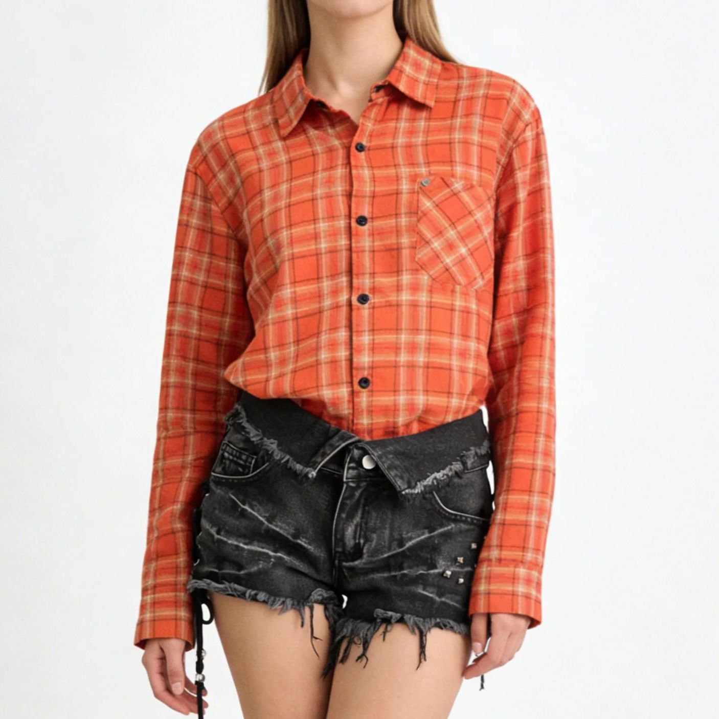 Women's Orange Collared Long S - огляд і ціна Women'S Y2K Fashion Aesthetic