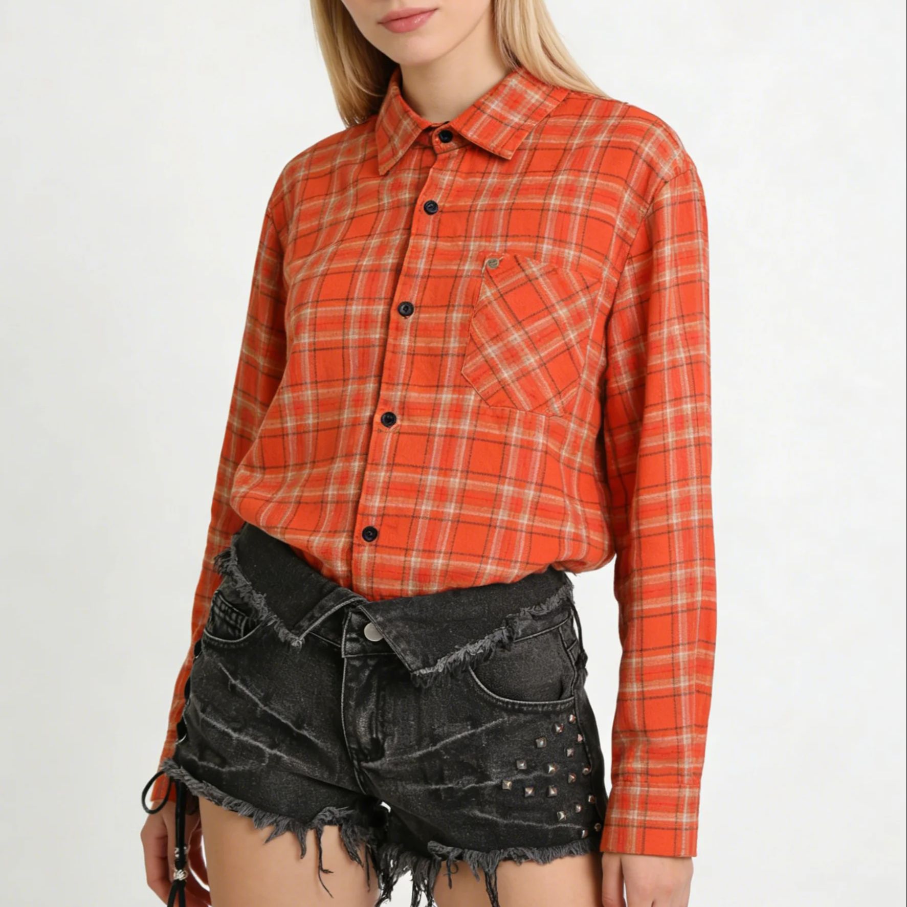 Women's Orange Collared Long S - огляд і ціна Women'S Y2K Fashion Aesthetic
