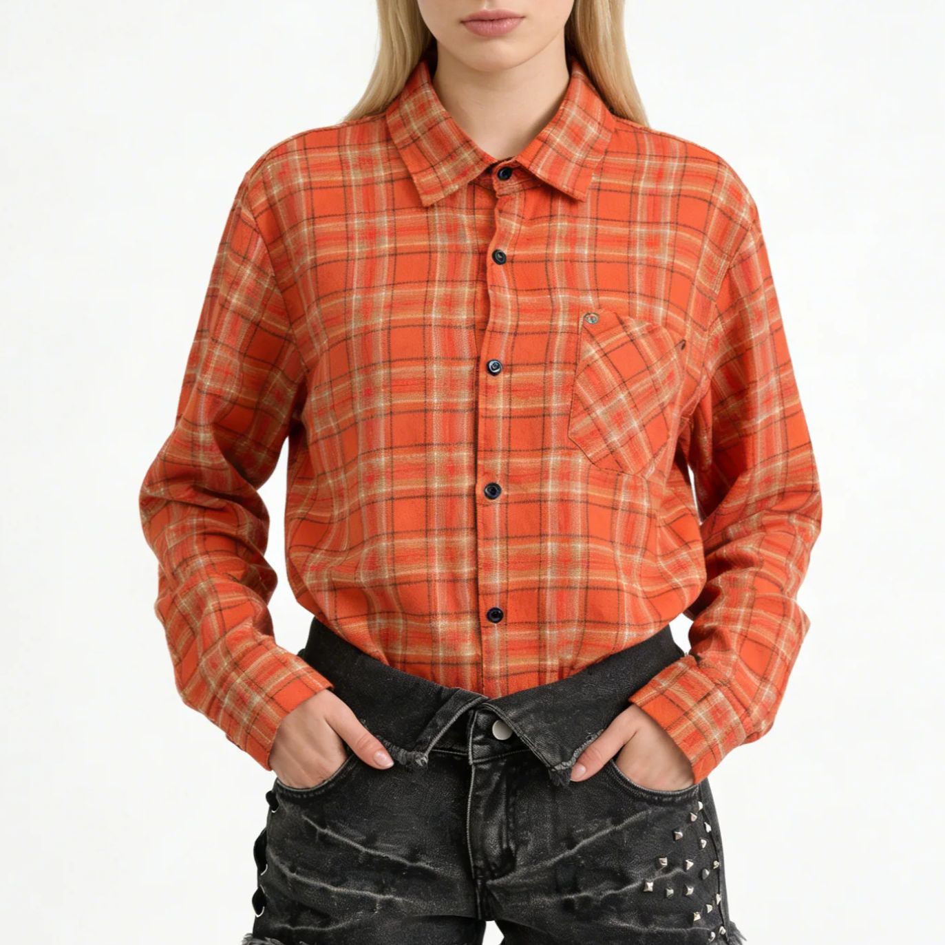 Women's Orange Collared Long S - огляд і ціна Women'S Y2K Fashion Aesthetic