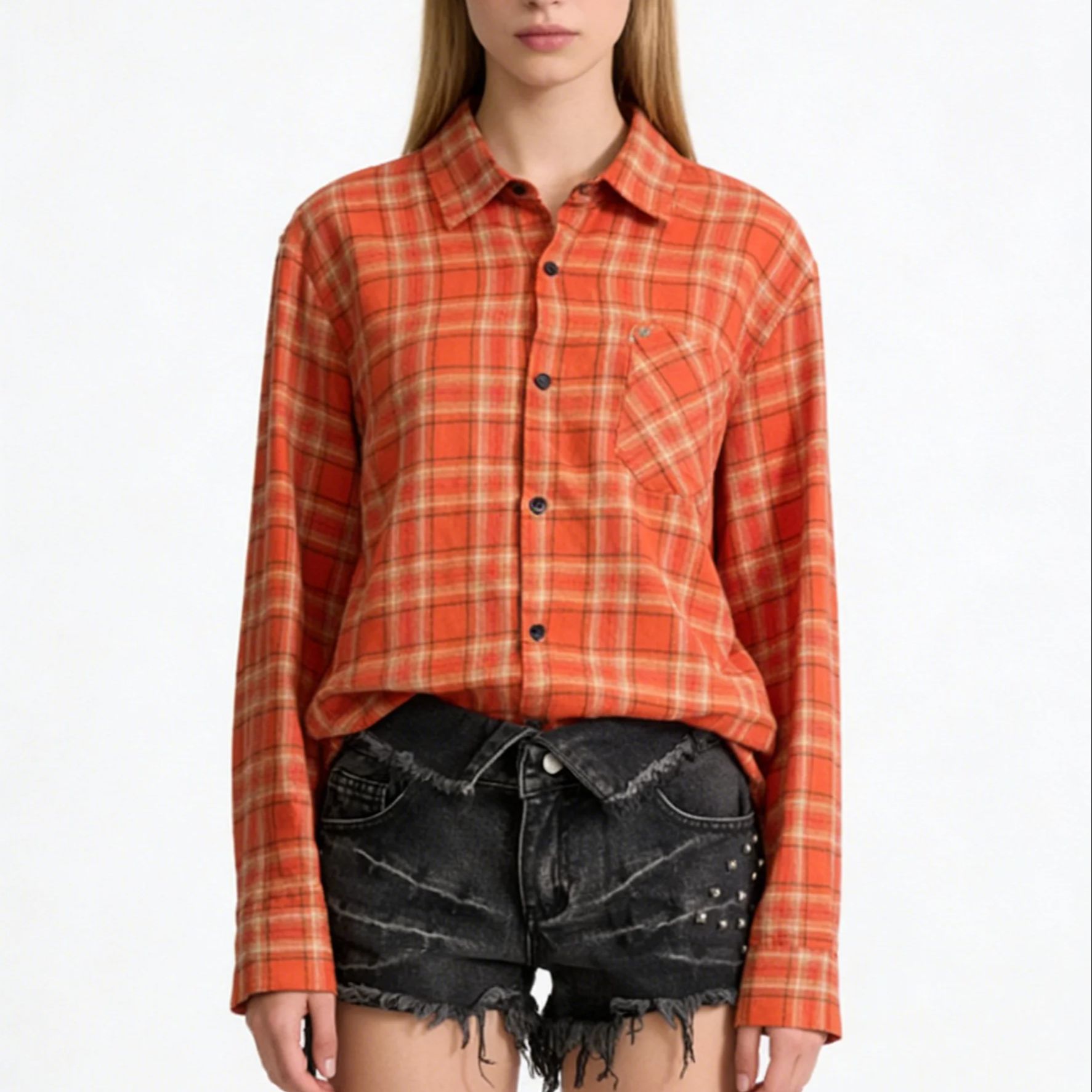 Women's Orange Collared Long S - огляд і ціна Women'S Y2K Fashion Aesthetic