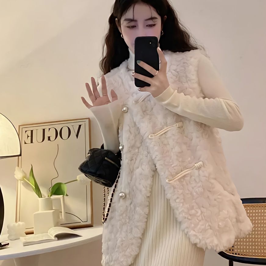 Women's Vests Lamb Plush White - огляд і ціна Women'S Fashion Gilet