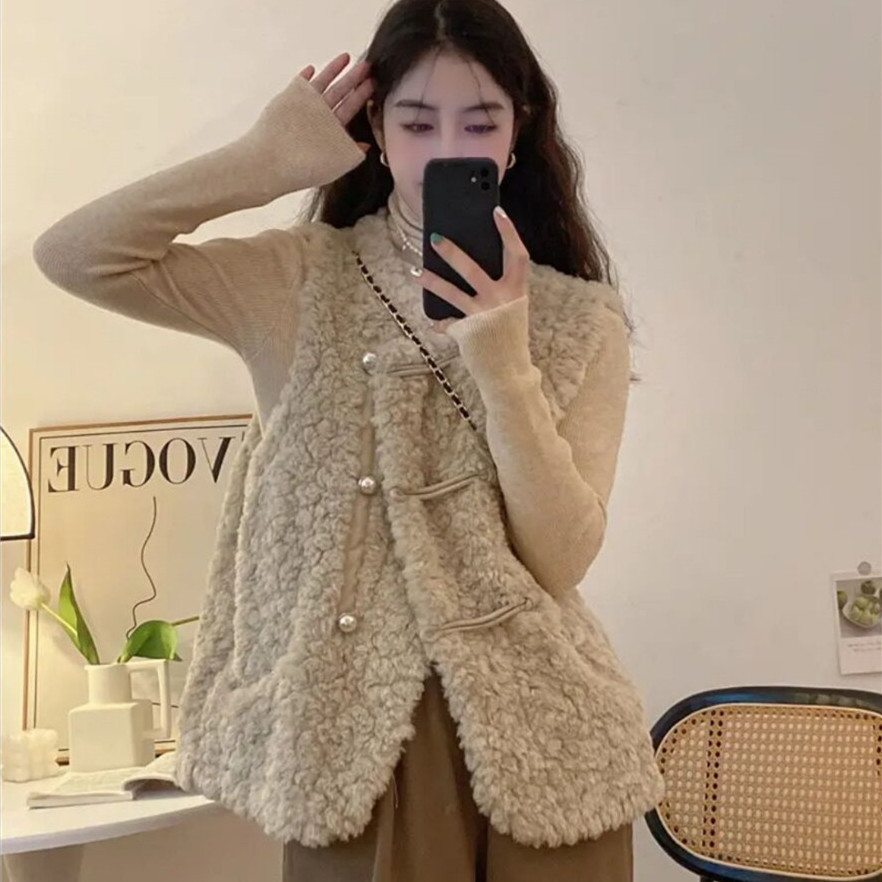 Women's Vests Lamb Plush White - огляд і ціна Women'S Fashion Gilet