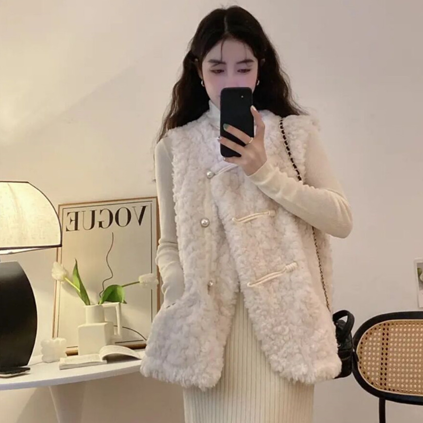 Women's Vests Lamb Plush White - огляд і ціна Women'S Fashion Gilet