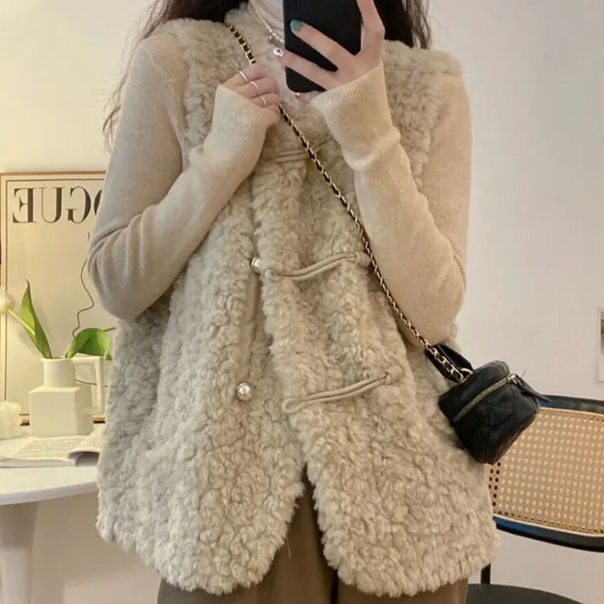 Women's Vests Lamb Plush White - огляд і ціна Women'S Fashion Gilet