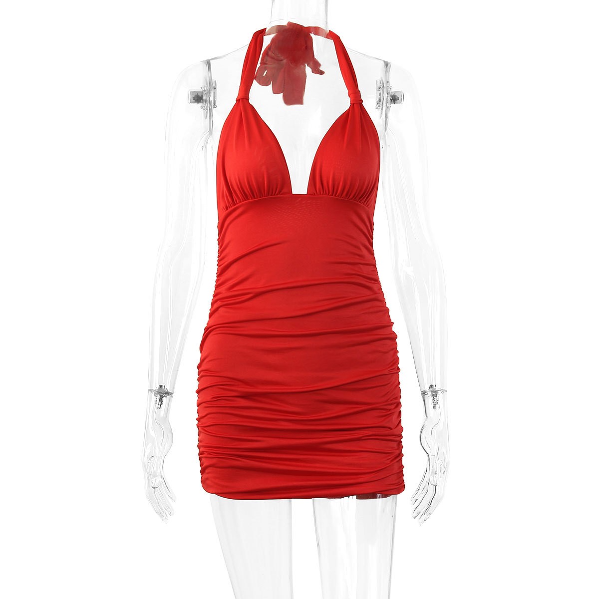 Summer Women's Clothing Deep V - огляд і ціна Ruched Dress Mini