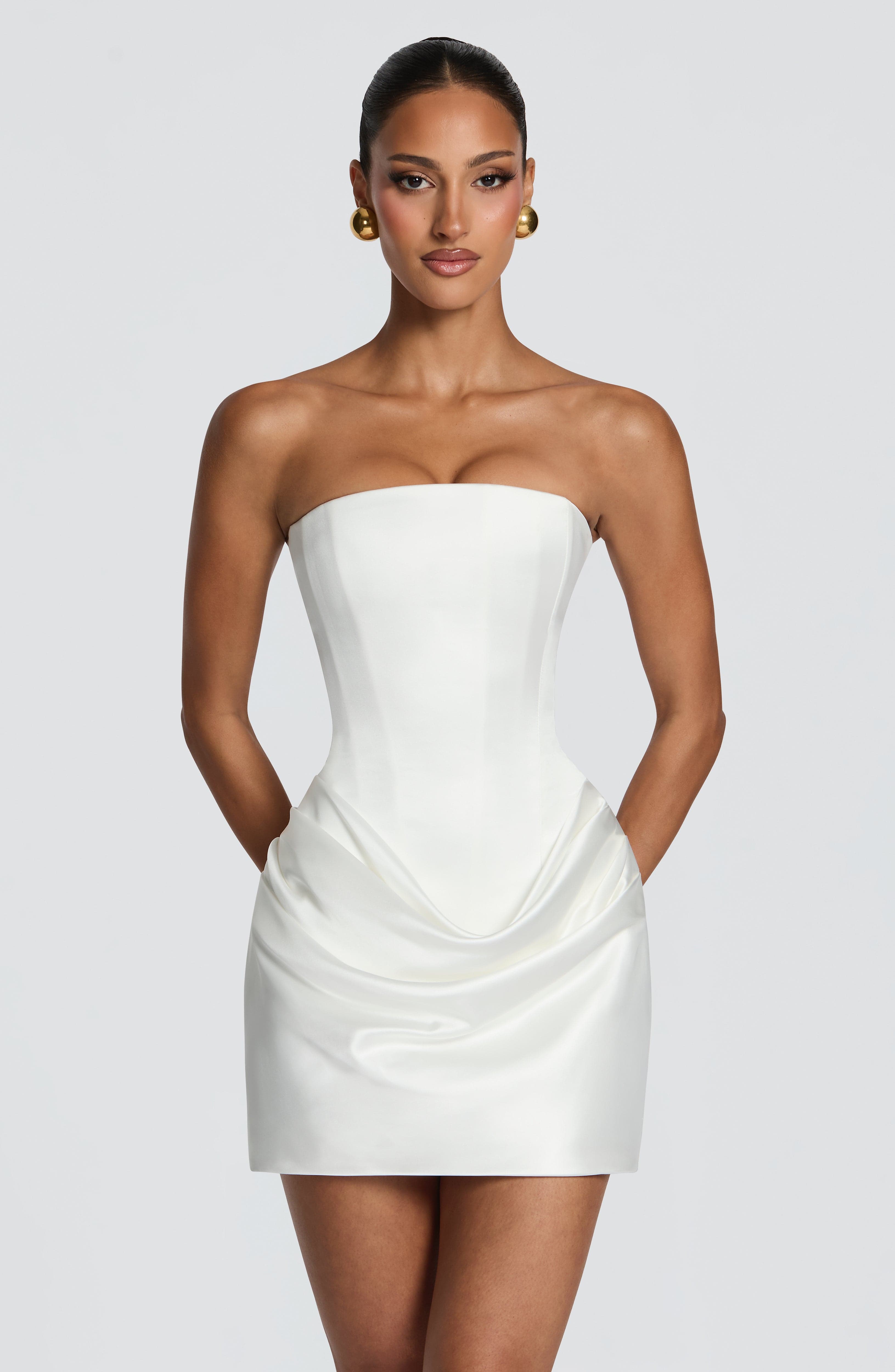 2 Styles White Satin Mini Dres - огляд і ціна Ruched Dress Mini