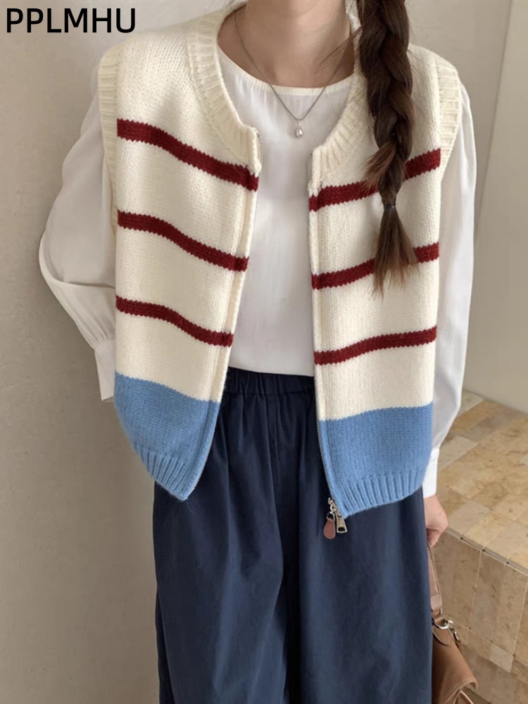 Striped Zipper Cardigan Knitte - огляд і ціна Women'S Fashion Gilet