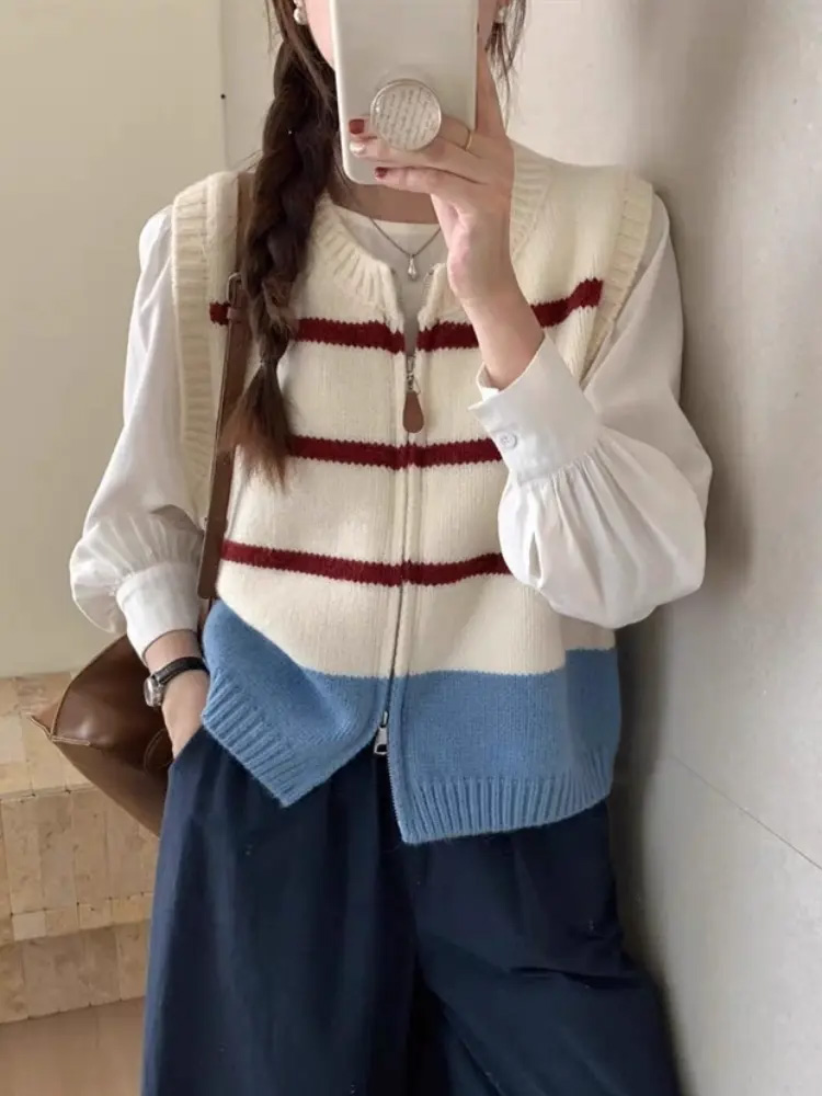 Striped Zipper Cardigan Knitte - огляд і ціна Women'S Fashion Gilet