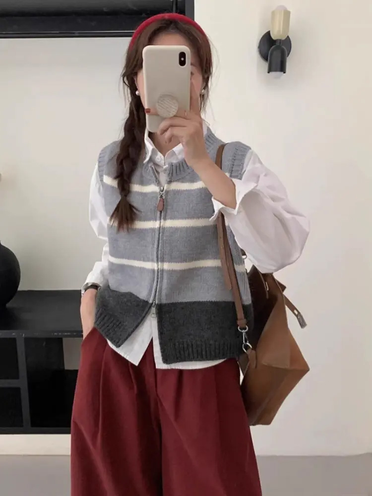 Striped Zipper Cardigan Knitte - огляд і ціна Women'S Fashion Gilet