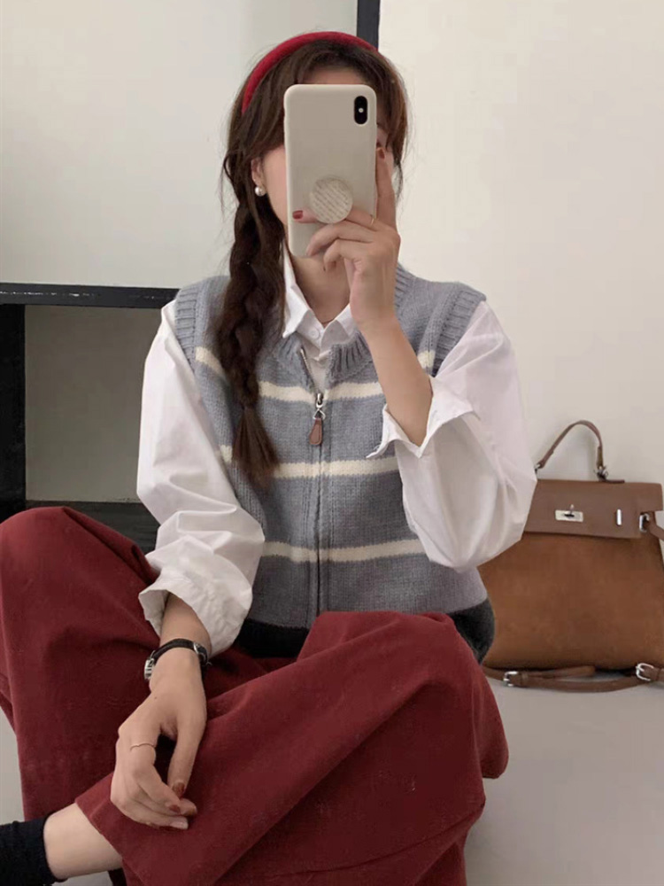 Striped Zipper Cardigan Knitte - огляд і ціна Women'S Fashion Gilet