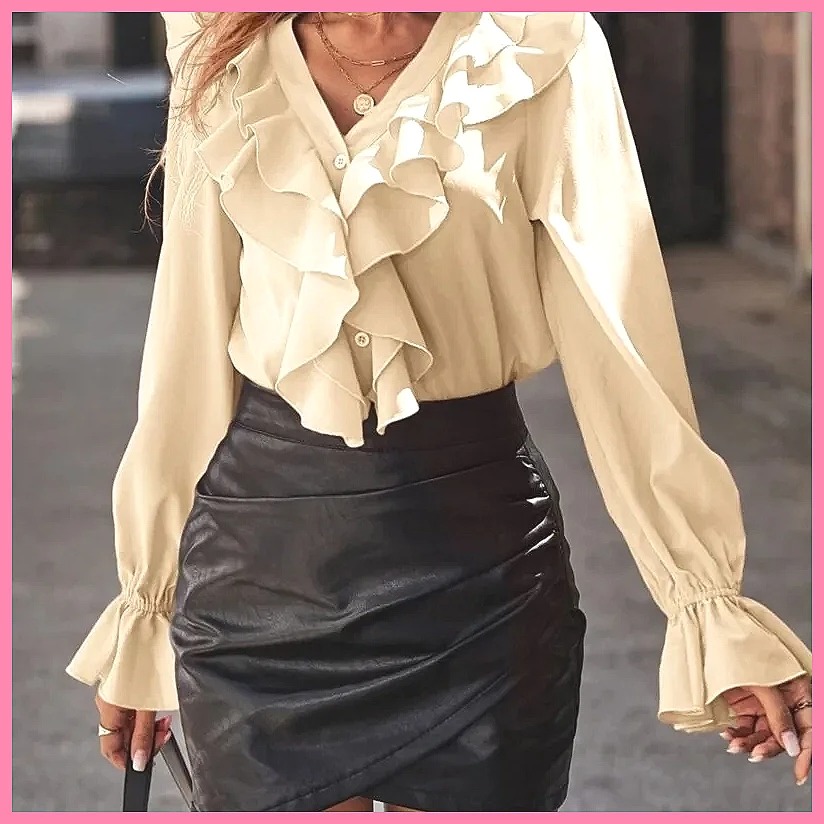 2025 Fashion V-Neck Ruffle Fla - огляд і ціна Women Top Fashion